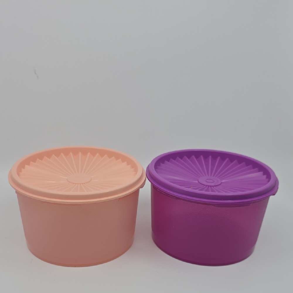 Tupperware Servalier Decorator Stacking Canister Pink & Purple Set Of 2 New